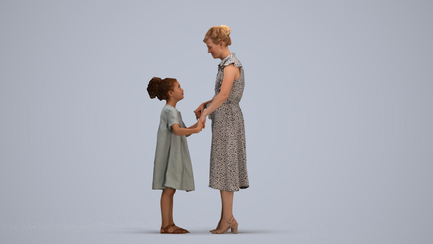 realistic 3D girl casual kids, scanned archviz people for Blender and 3ds Max, standing pose render