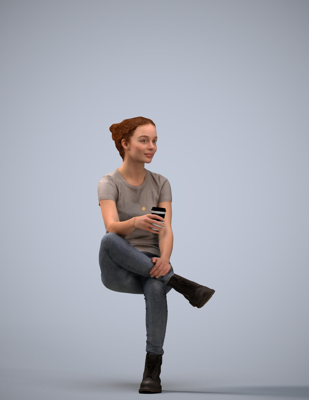 realistic 3D human woman casual sitting, archviz people FBX OBJ for Blender