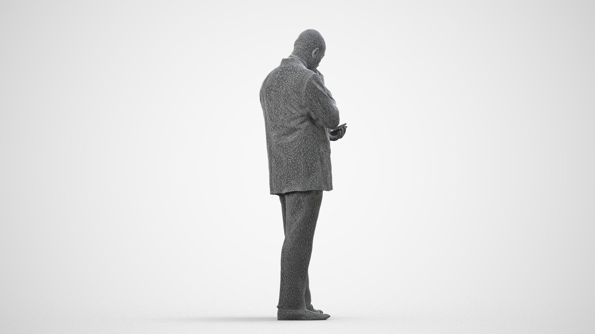 photogrammetry 3D man business, realistic human model archviz FBX, wireframe side view