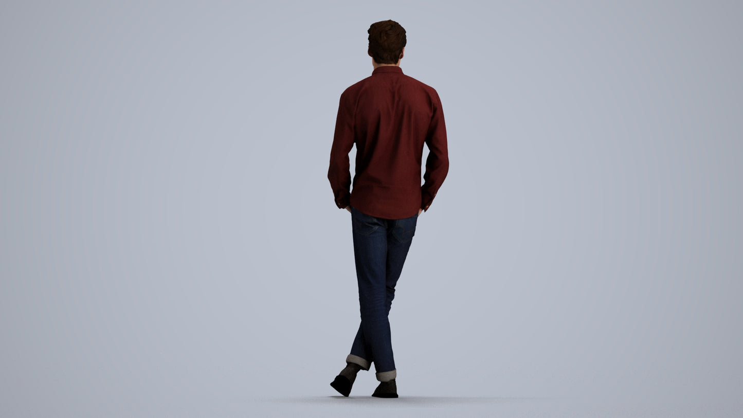 3D people model man casual standing, scanned human for 3ds Max rendering, front view render