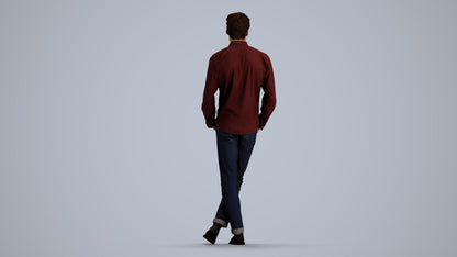 3D people model man casual standing, scanned human for 3ds Max rendering, front view render