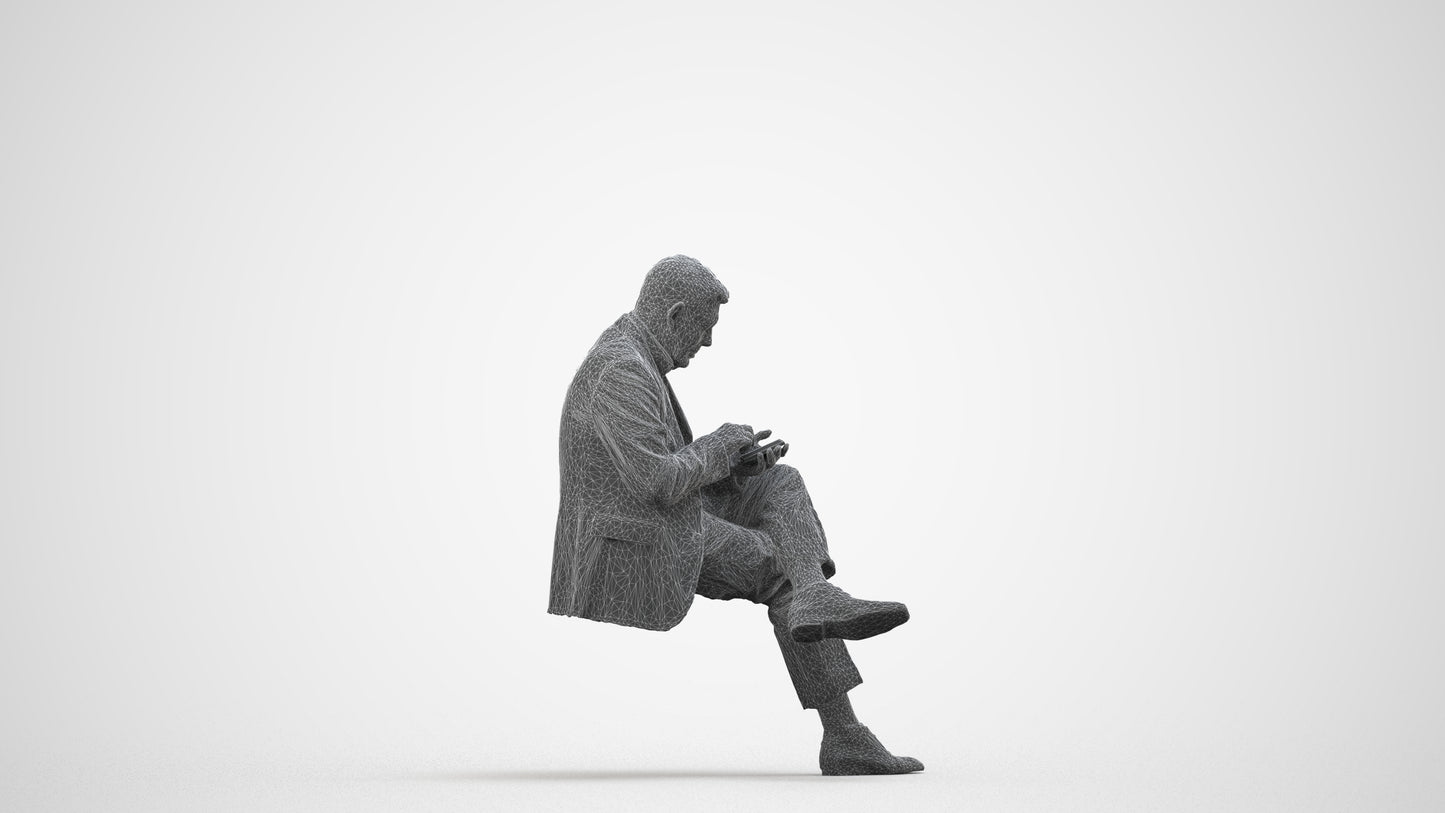 realistic 3D human senior man business, archviz people FBX OBJ for Blender, wireframe side view