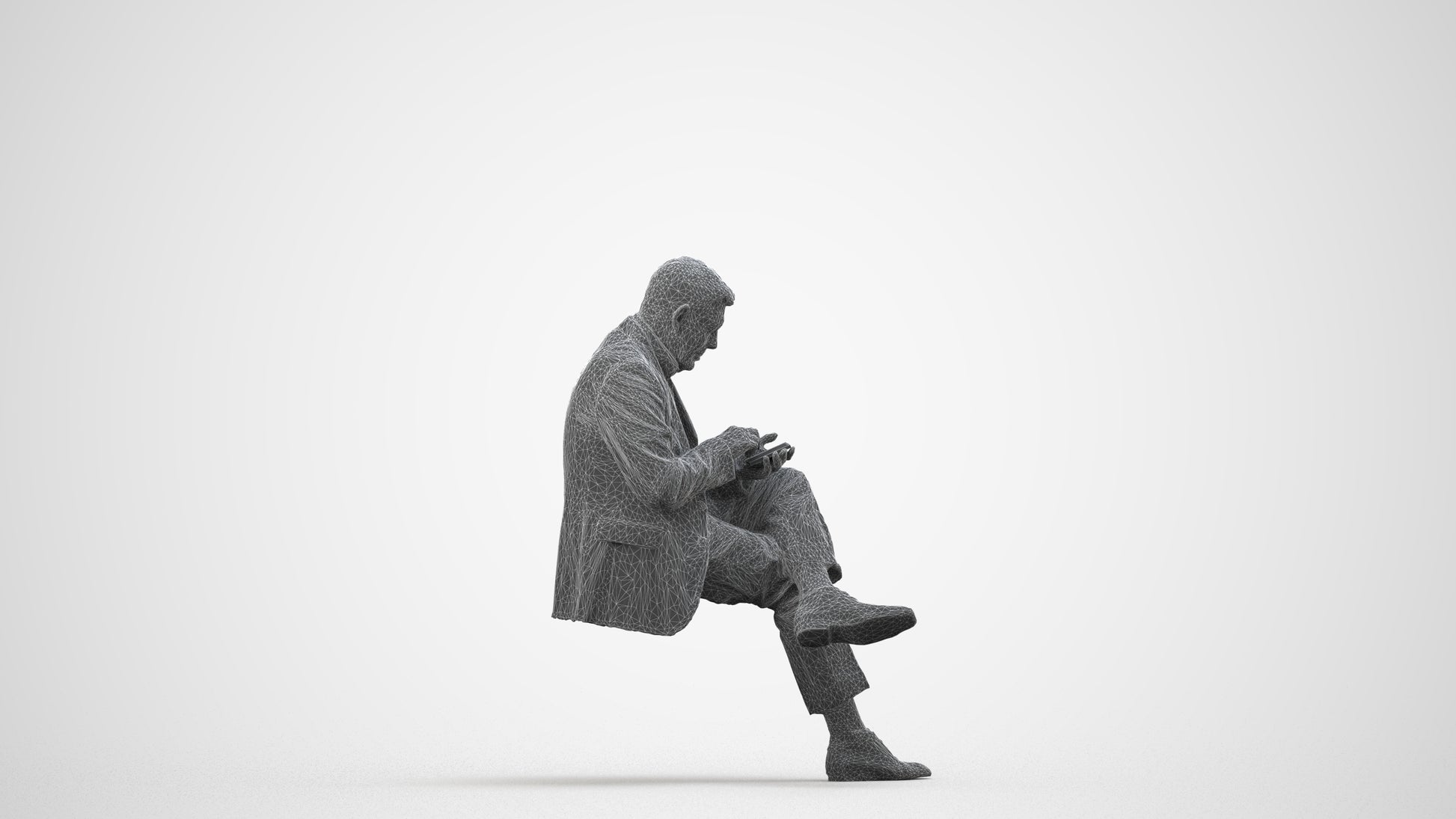 realistic 3D human senior man business, archviz people FBX OBJ for Blender, wireframe side view