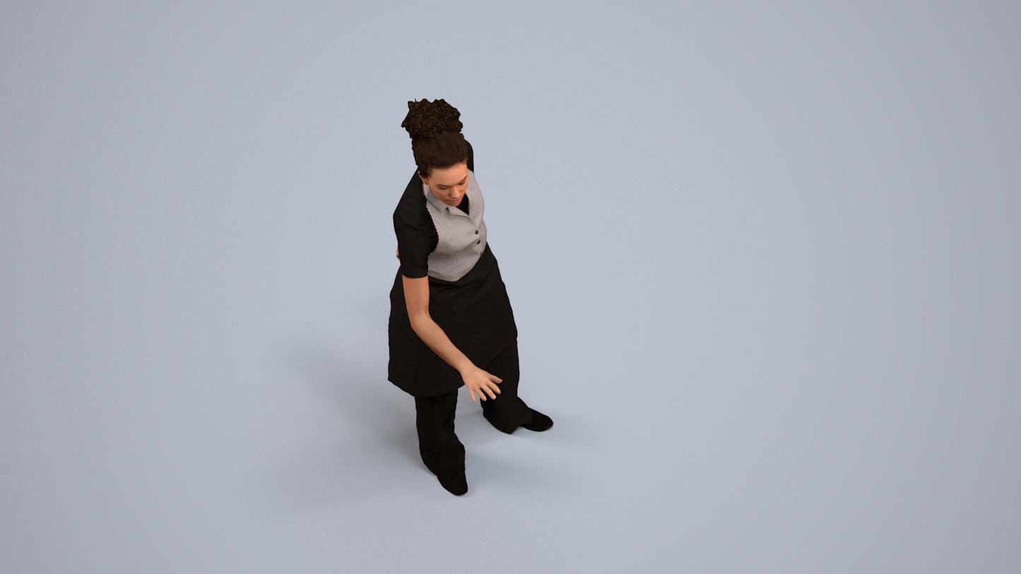 realistic 3D people woman hospitality, render-ready for V-Ray and Corona, FBX OBJ, back view render