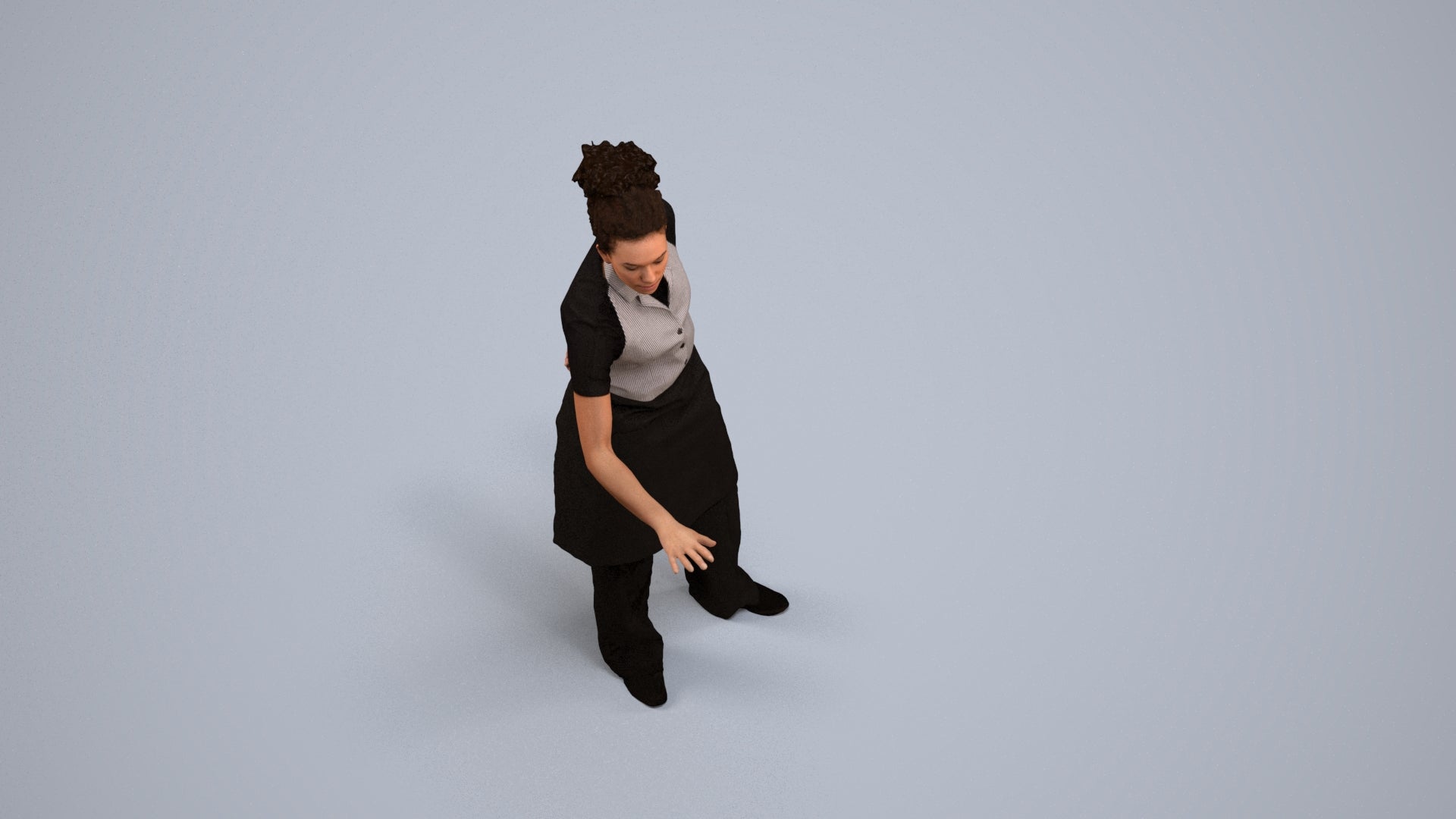 realistic 3D people woman hospitality, render-ready for V-Ray and Corona, FBX OBJ, back view render