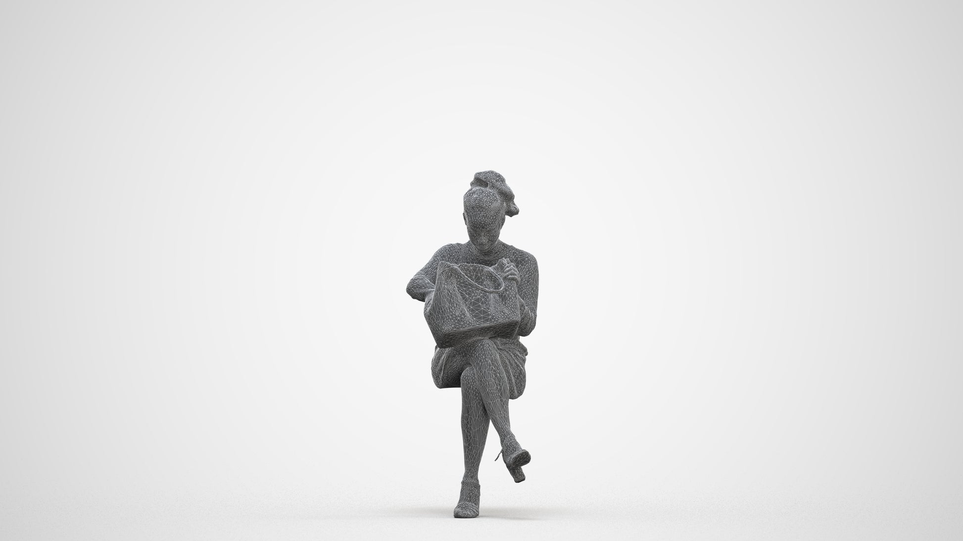 3D people model woman casual sitting, scanned human for 3ds Max rendering, three-quarter front view render