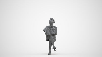 3D people model woman casual sitting, scanned human for 3ds Max rendering, three-quarter front view render