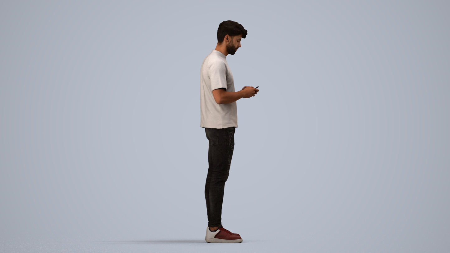 3D scanned man standing casual, photorealistic archviz people for Enscape and SketchUp, side view render