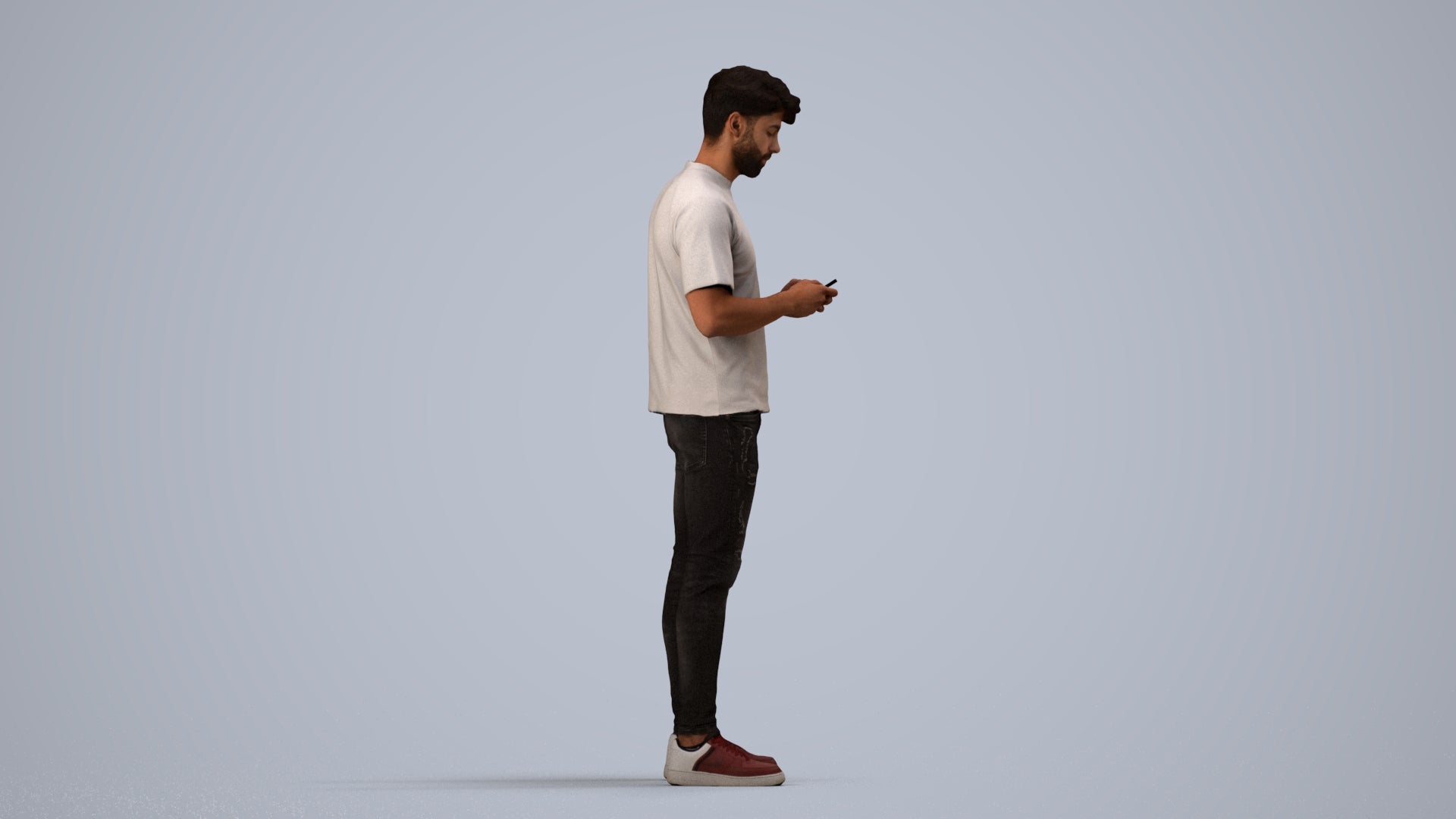 3D scanned man standing casual, photorealistic archviz people for Enscape and SketchUp, side view render