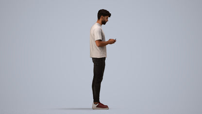 3D scanned man standing casual, photorealistic archviz people for Enscape and SketchUp, side view render