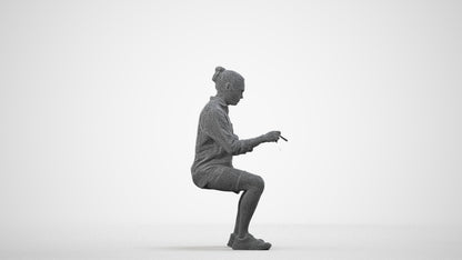 3D people model man casual sitting, scanned human for 3ds Max rendering, wireframe side view