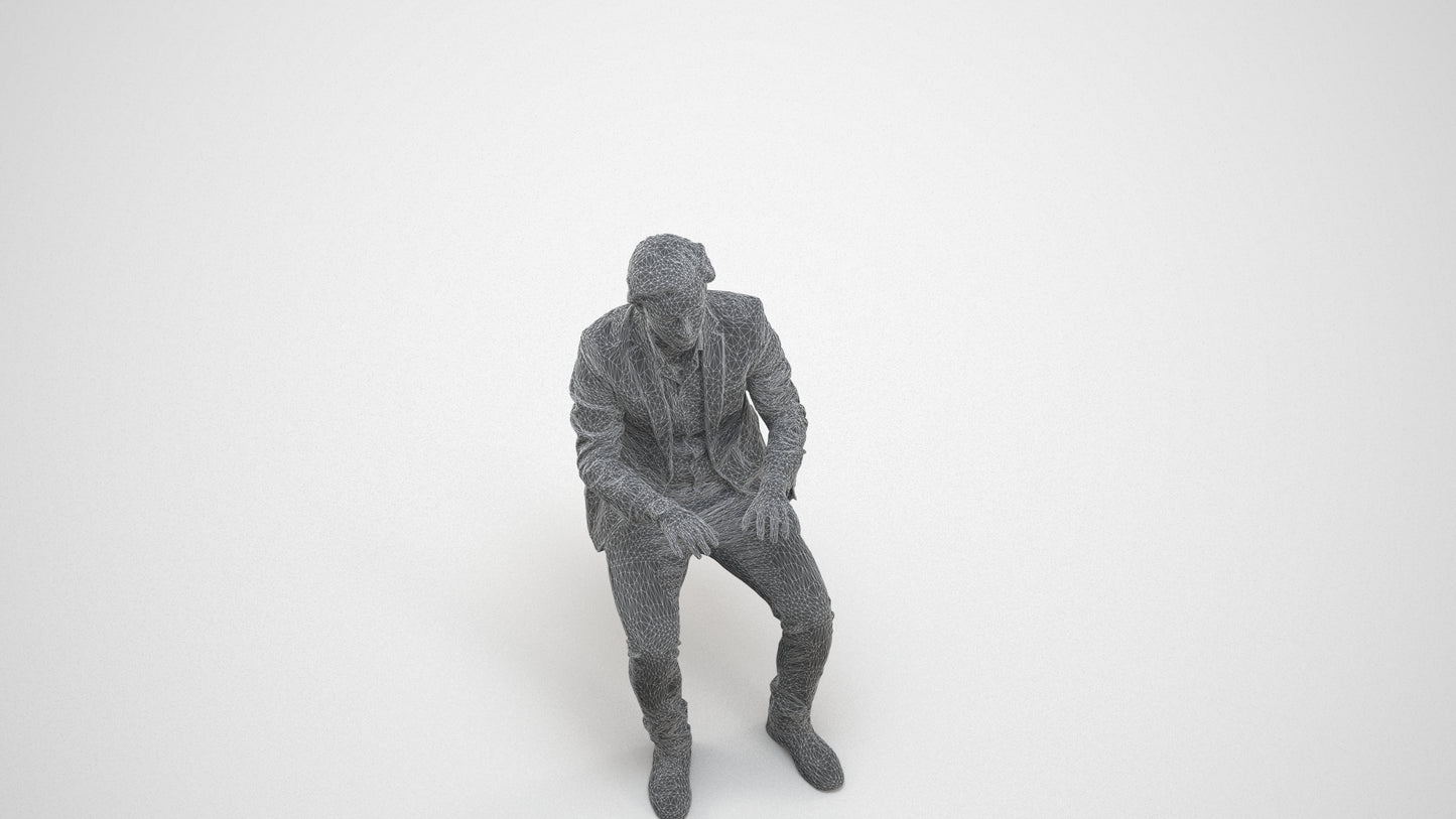 scanned 3D man business, photogrammetry people for Enscape and V-Ray, wireframe three-quarter view