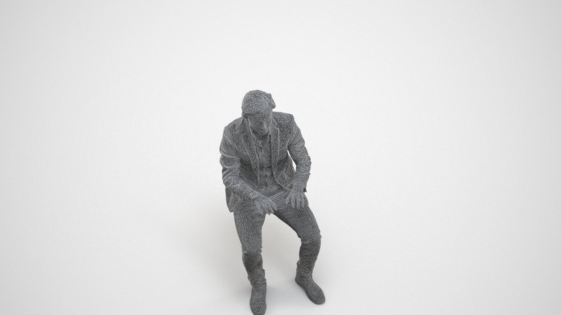 scanned 3D man business, photogrammetry people for Enscape and V-Ray, wireframe three-quarter view