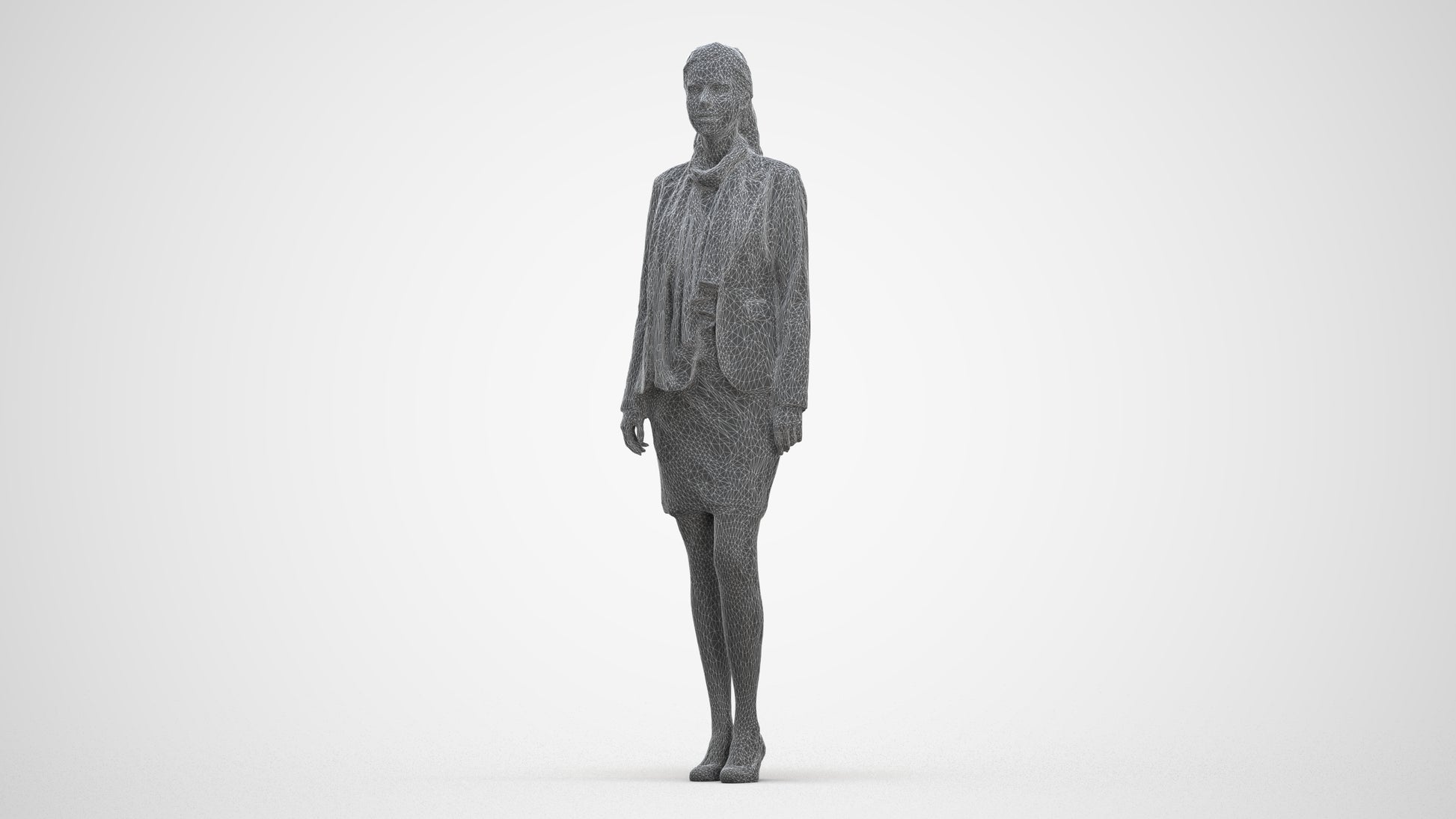 realistic 3D human woman business, archviz people FBX OBJ for Blender, three-quarter front view render