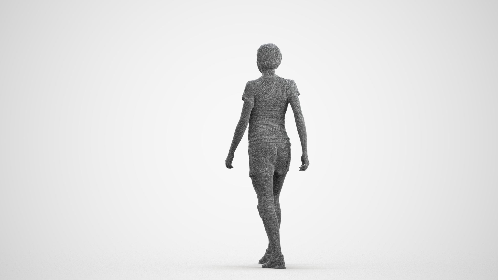 photogrammetry 3D woman sport, realistic human model archviz FBX, wireframe front view