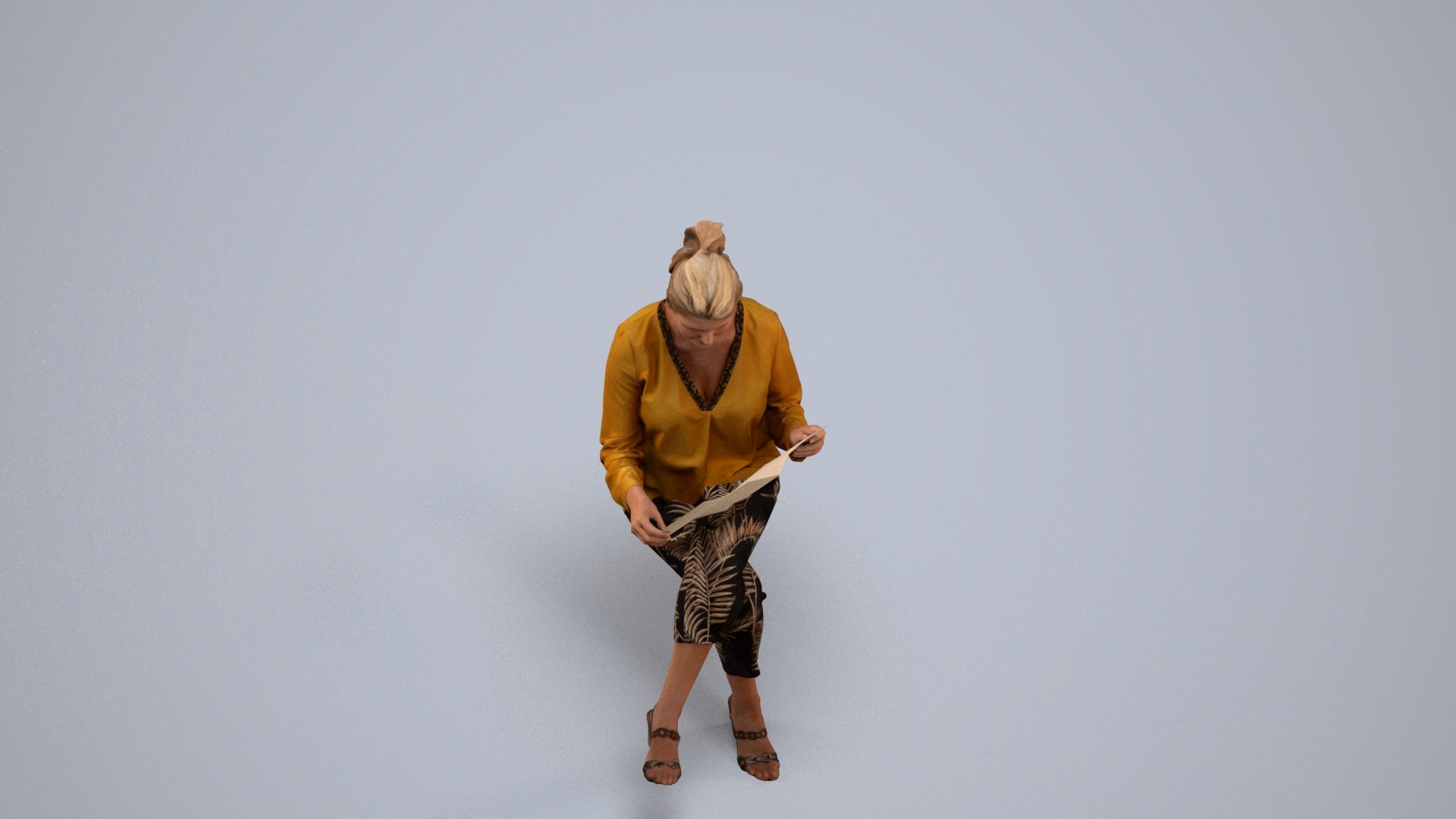 3D people model woman casual sitting, scanned human for 3ds Max rendering, back view render