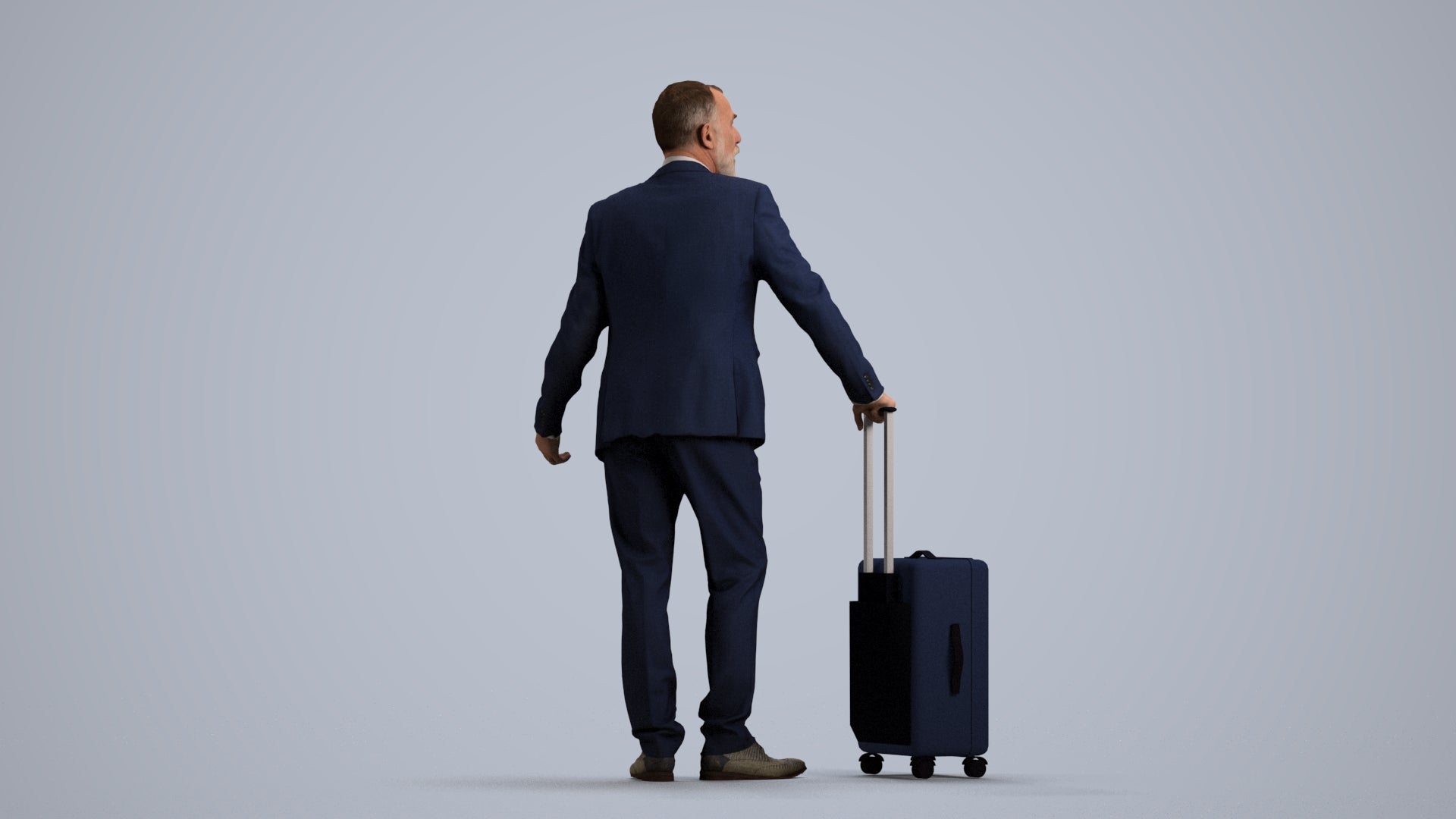 realistic 3D senior man business, scanned archviz people for Blender and 3ds Max, front view render