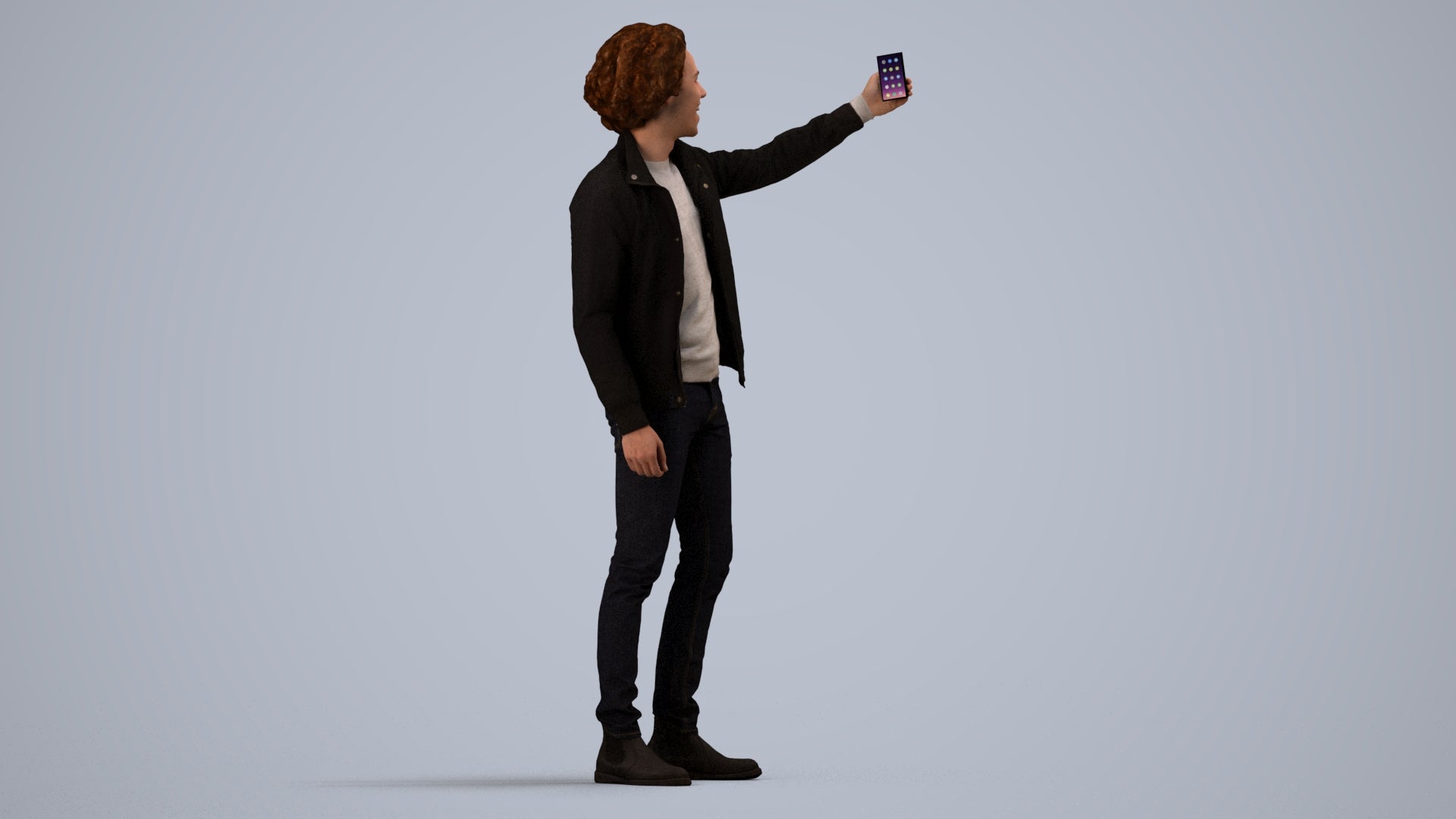 3D people model man casual standing, scanned human for 3ds Max rendering, side view render