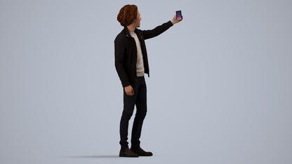 3D people model man casual standing, scanned human for 3ds Max rendering, side view render