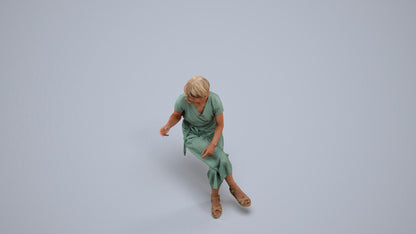 photogrammetry 3D senior woman casual sitting, realistic human model archviz FBX, back view render
