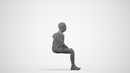 3D scanned woman sitting casual, photorealistic archviz people for Enscape and SketchUp, wireframe side view