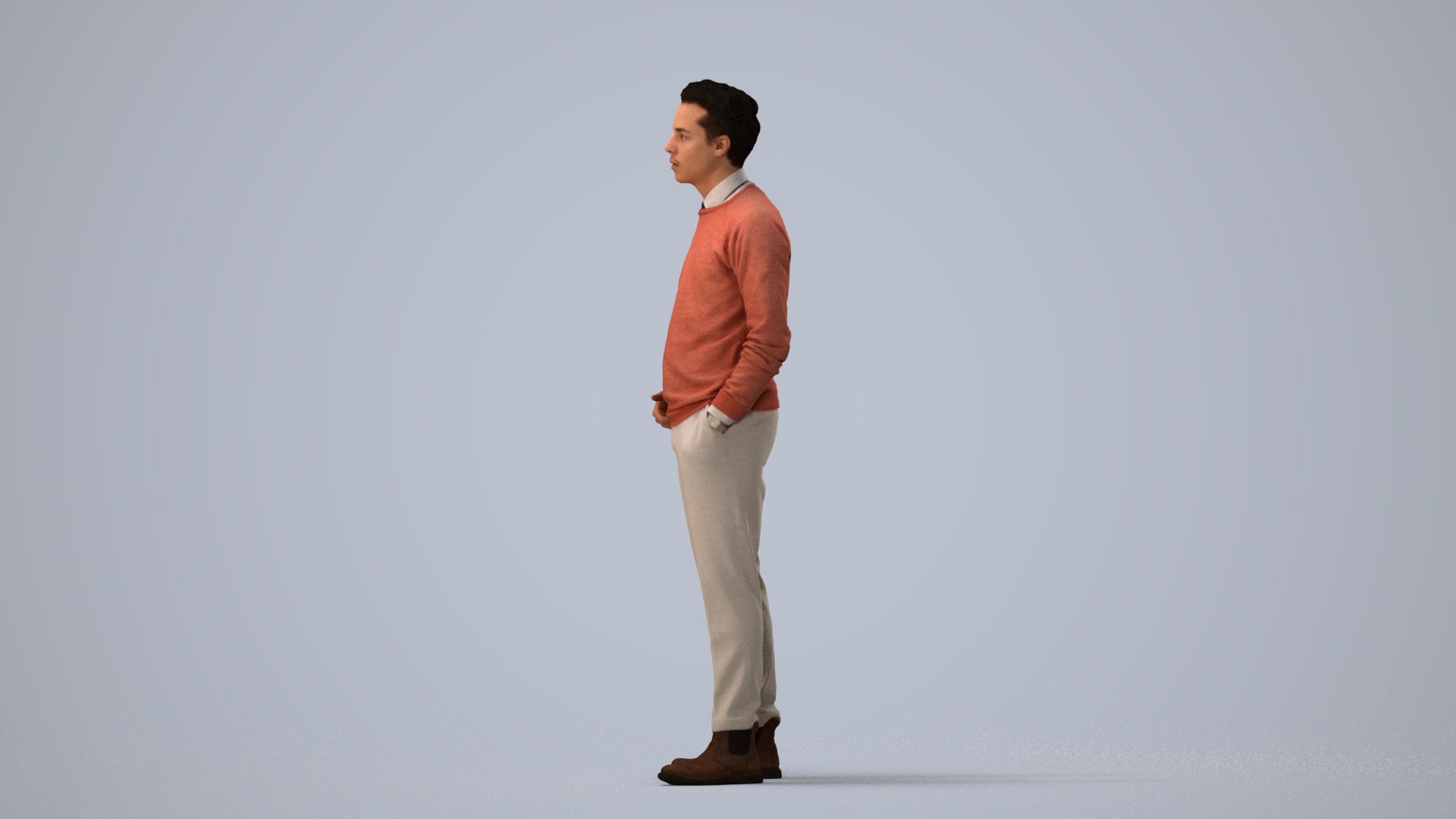 3D scanned man business casual, photorealistic archviz people for Enscape and SketchUp, three-quarter view render