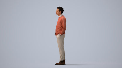 3D scanned man business casual, photorealistic archviz people for Enscape and SketchUp, three-quarter view render