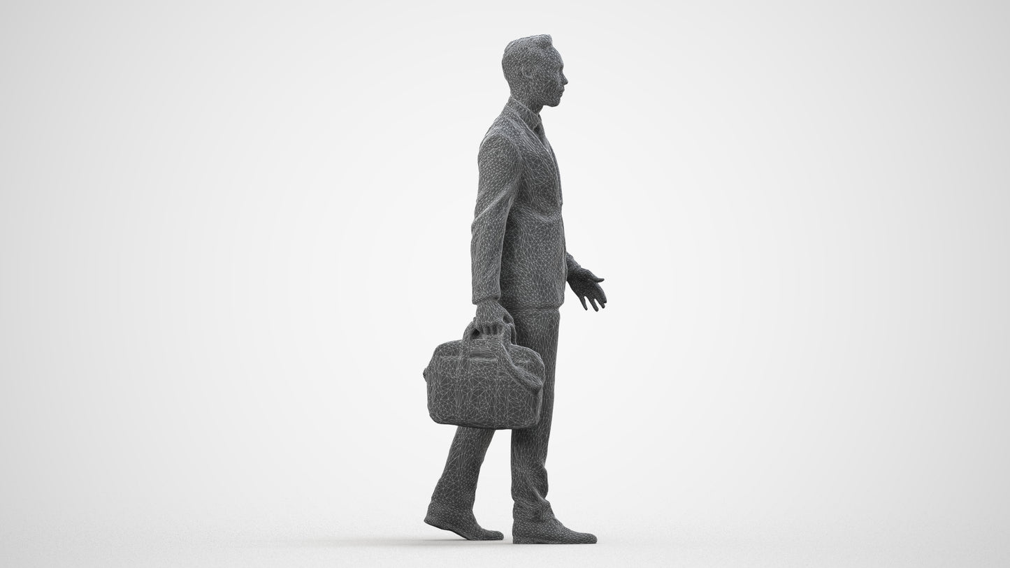 scanned 3D man formal business, photogrammetry people for Enscape and V-Ray, wireframe side view