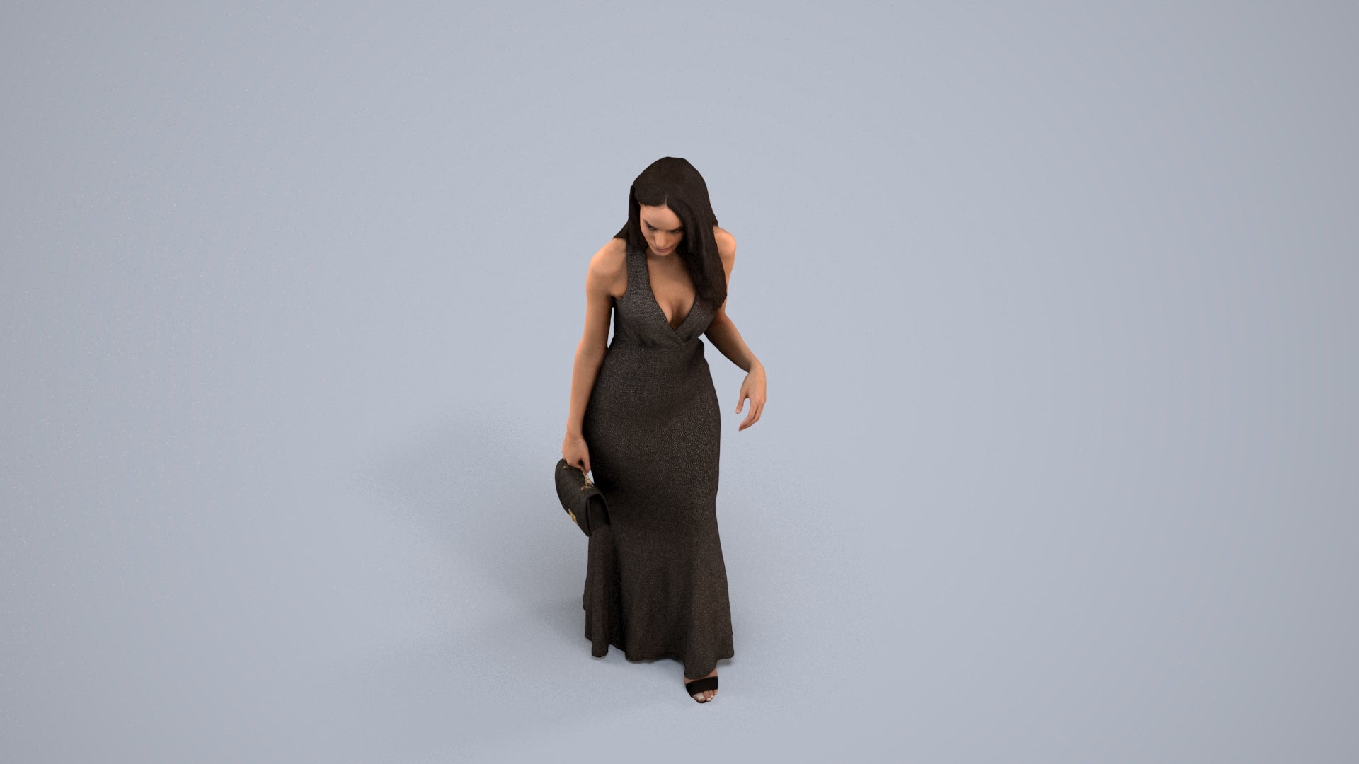 3D people model woman formal walking, scanned human for 3ds Max rendering, back view render