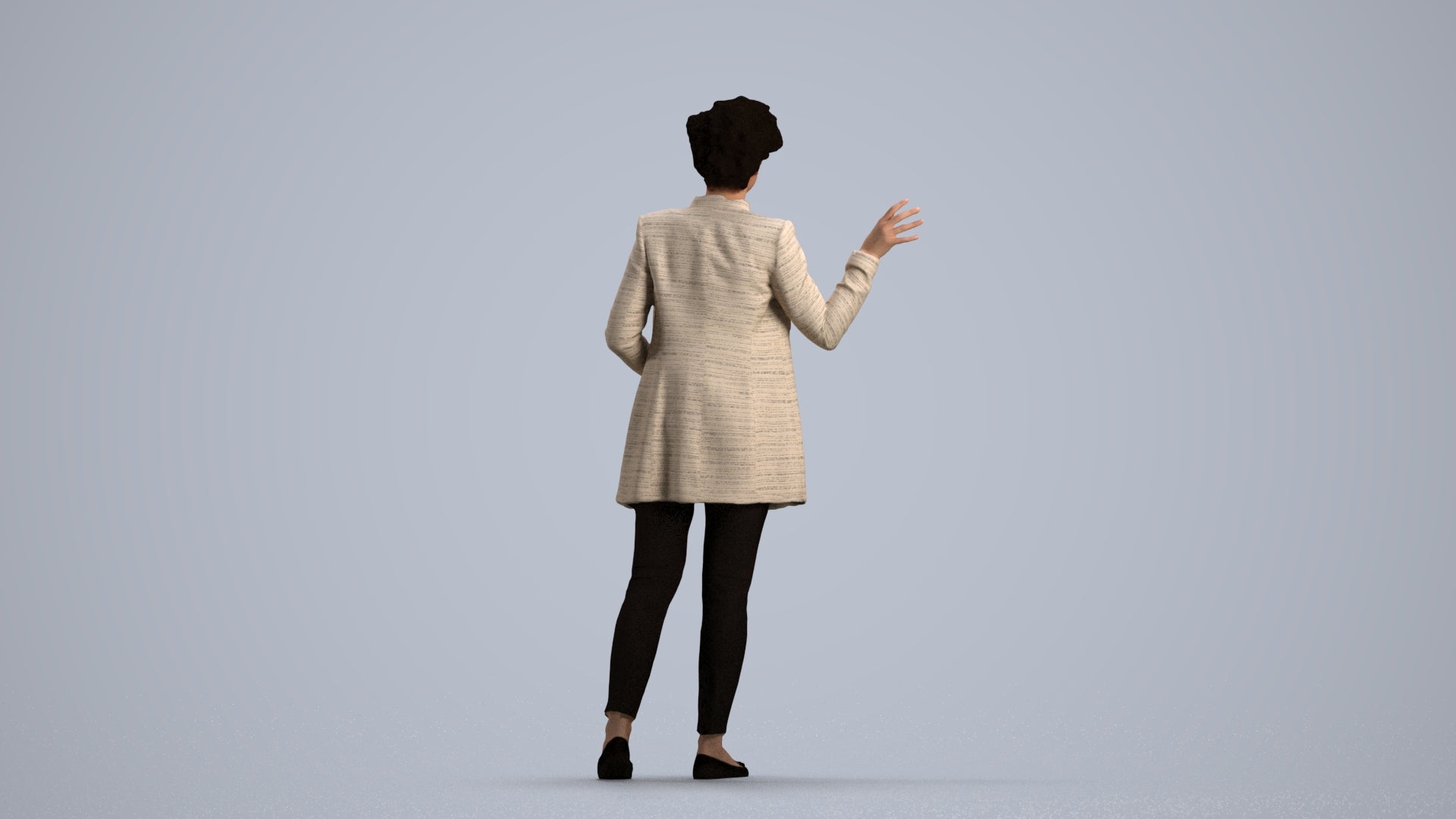 3D human model woman business, photogrammetry scanned person for archviz, front view render