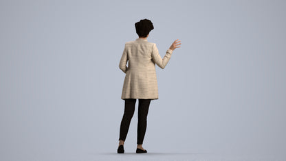 3D human model woman business, photogrammetry scanned person for archviz, front view render