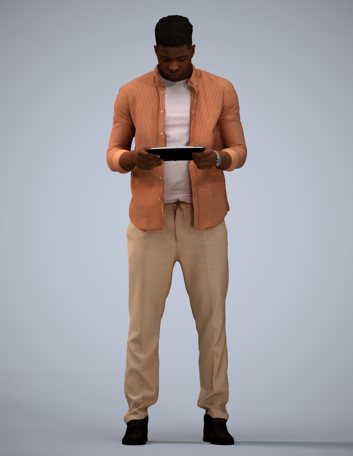 3D human model man casual standing, photogrammetry scanned person for archviz
