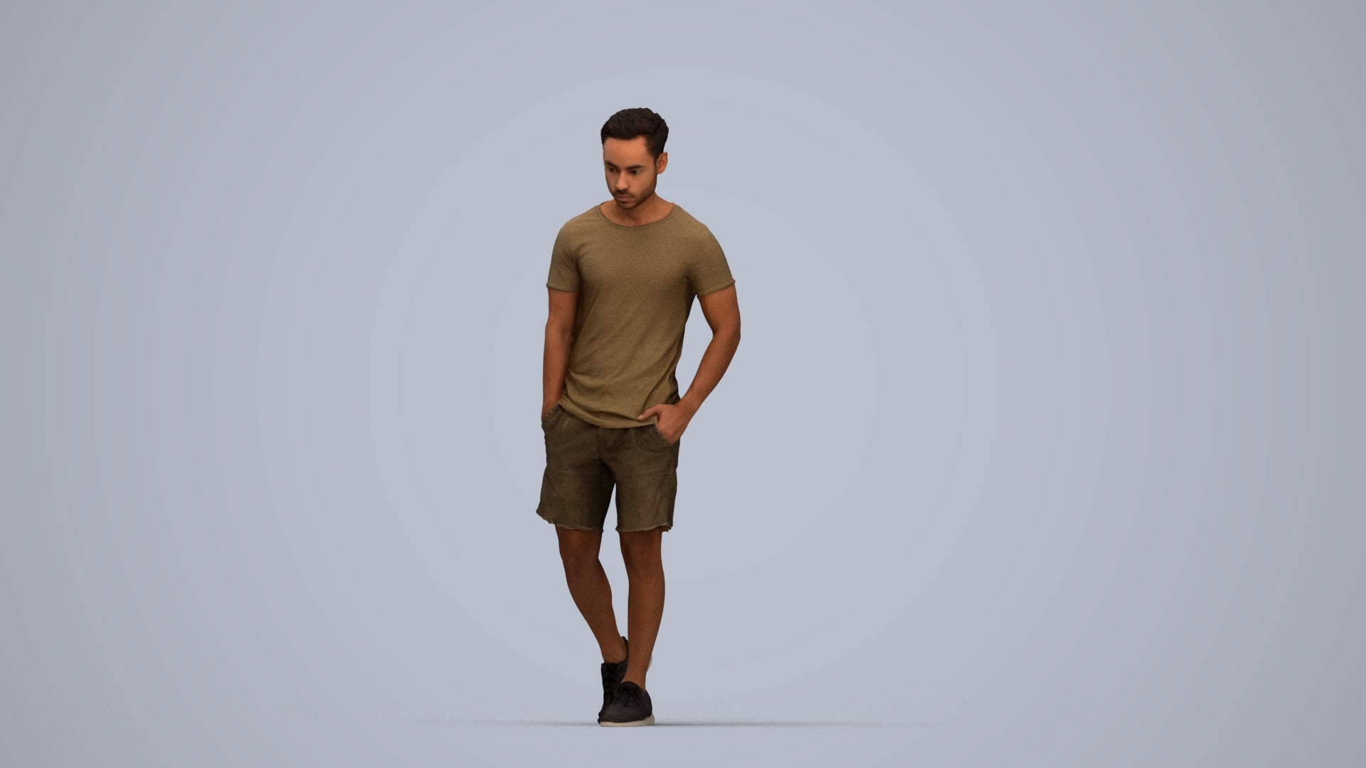 realistic 3D human man casual walking, archviz people FBX OBJ for Blender, top-down view render