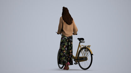 realistic 3D human woman casual cycling, archviz people FBX OBJ for Blender, front view render