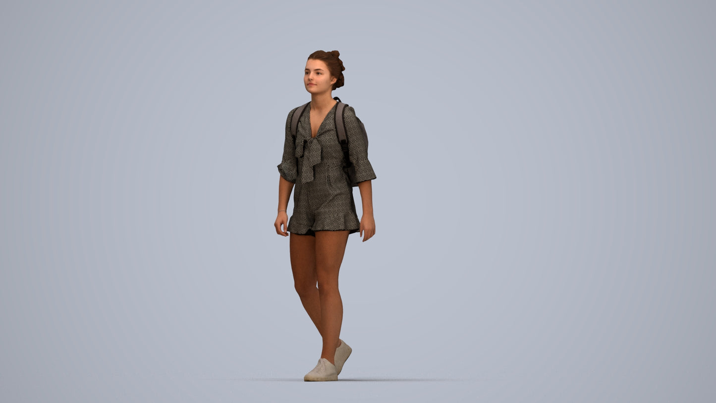 realistic 3D people girl casual kids, render-ready for V-Ray and Corona, FBX OBJ, top-down view render