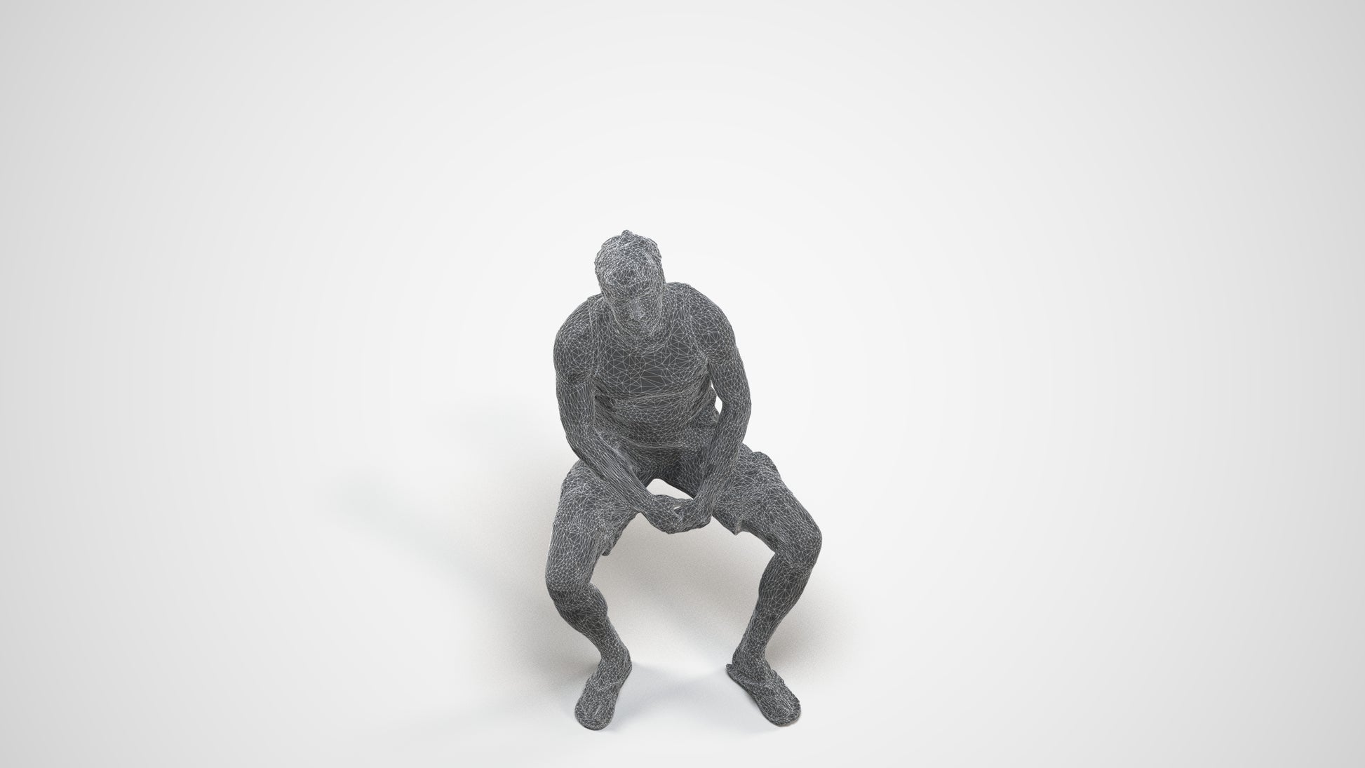 scanned 3D man casual sitting, photogrammetry people for Enscape and V-Ray, wireframe three-quarter view