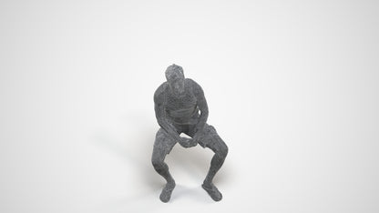 scanned 3D man casual sitting, photogrammetry people for Enscape and V-Ray, wireframe three-quarter view