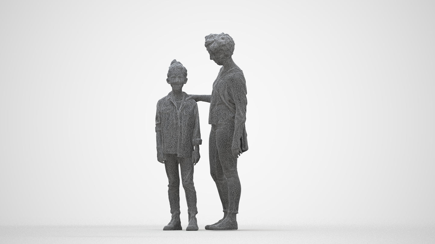realistic 3D girl casual kids, scanned archviz people for Blender and 3ds Max, wireframe back view