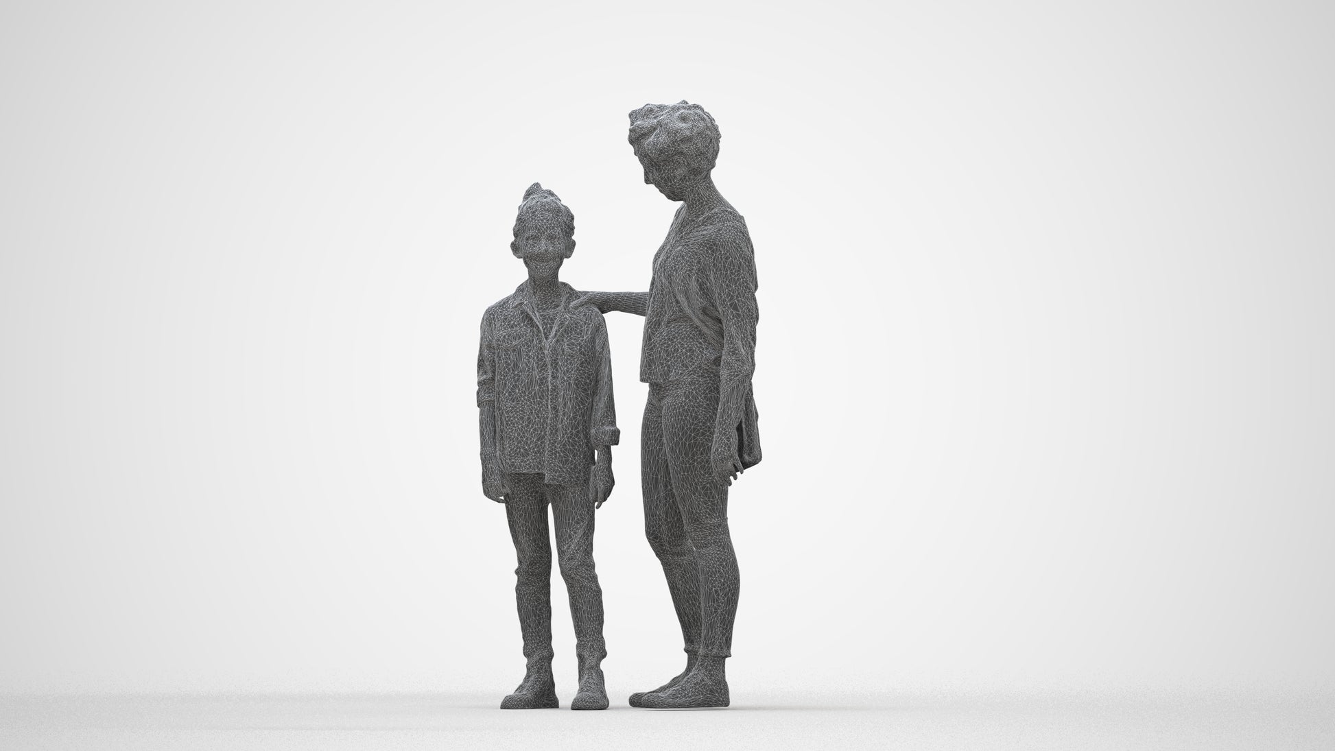 realistic 3D girl casual kids, scanned archviz people for Blender and 3ds Max, wireframe back view