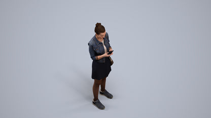 3D human model woman casual standing, photogrammetry scanned person for archviz, back view render