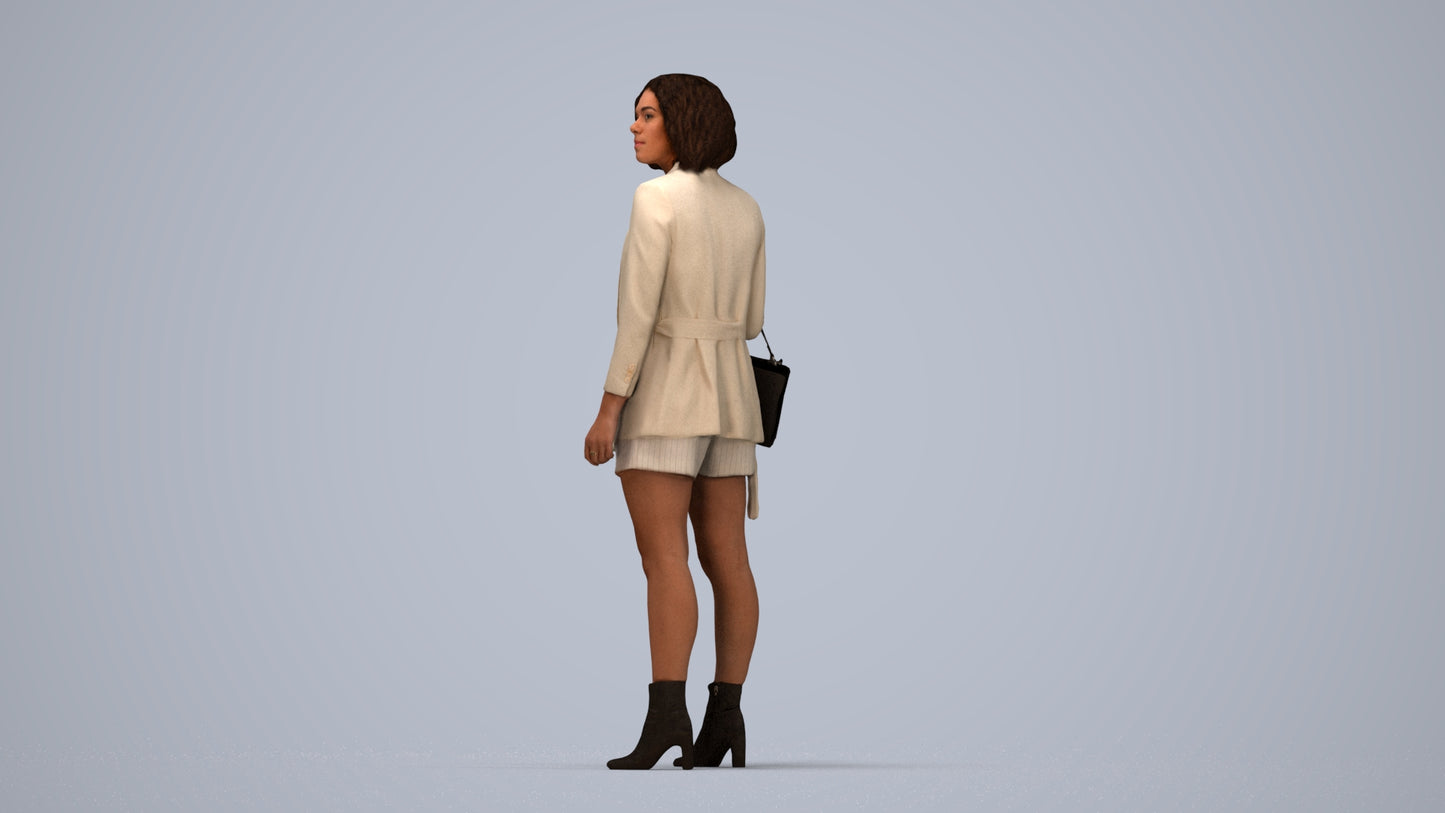 realistic 3D woman business standing, scanned archviz people for Blender and 3ds Max, top-down view render