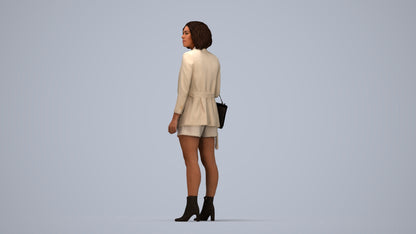 realistic 3D woman business standing, scanned archviz people for Blender and 3ds Max, top-down view render