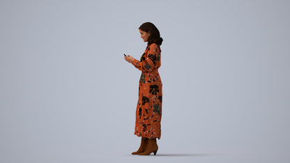 realistic 3D woman casual standing, scanned archviz people for Blender and 3ds Max, three-quarter view render