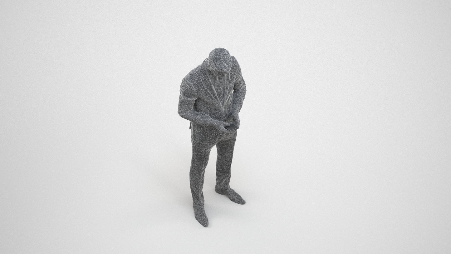scanned 3D man business, photogrammetry people for Enscape and V-Ray, wireframe three-quarter view