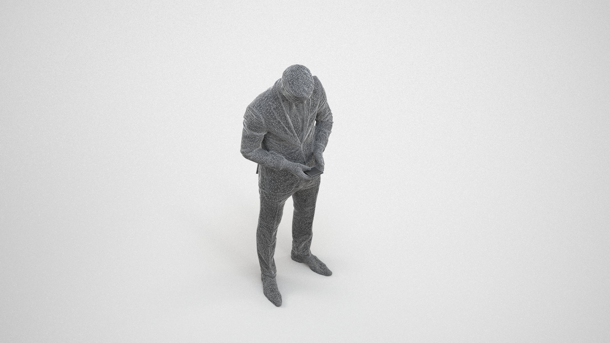 scanned 3D man business, photogrammetry people for Enscape and V-Ray, wireframe three-quarter view