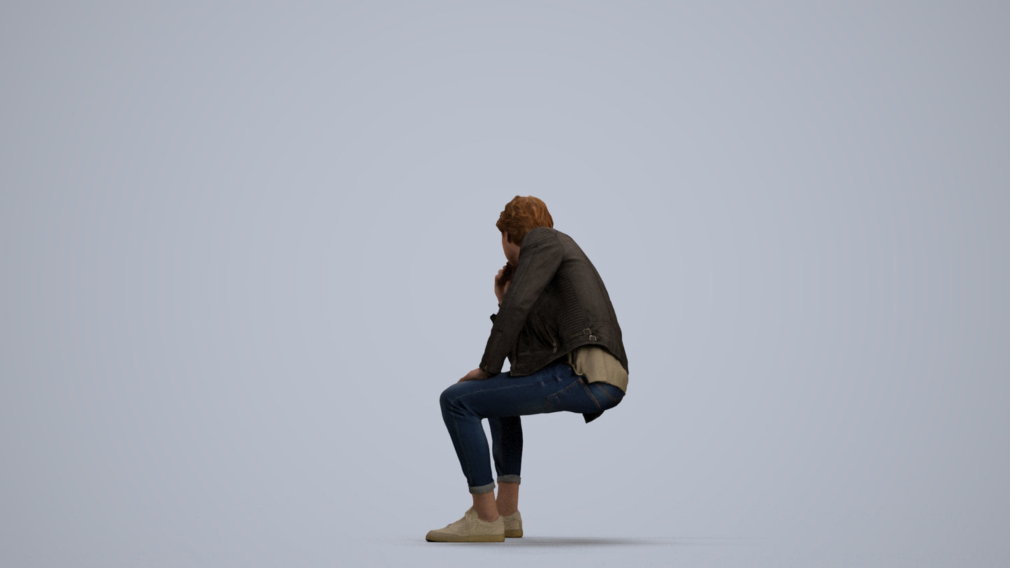 scanned 3D man casual sitting, photogrammetry people for Enscape and V-Ray, front view render