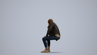 scanned 3D man casual sitting, photogrammetry people for Enscape and V-Ray, front view render