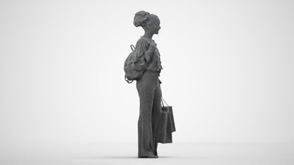 realistic 3D human woman casual shopping, archviz people FBX OBJ for Blender, wireframe side view