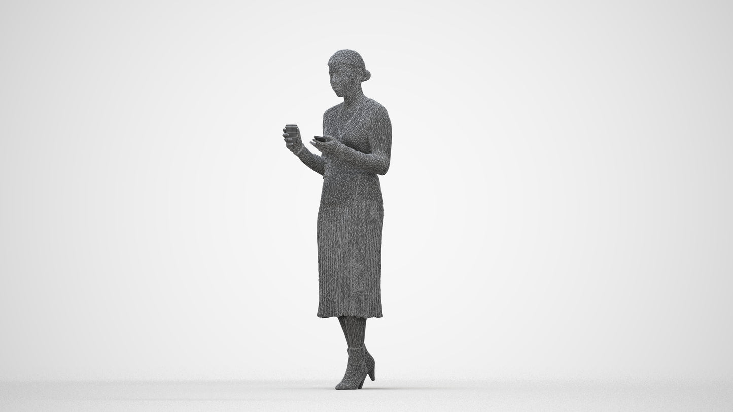 realistic 3D woman casual walking, scanned archviz people for Blender and 3ds Max, wireframe back view