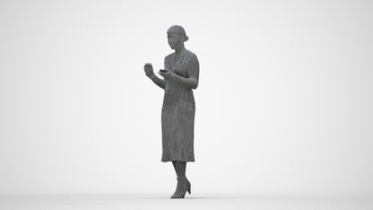 realistic 3D woman casual walking, scanned archviz people for Blender and 3ds Max, wireframe back view